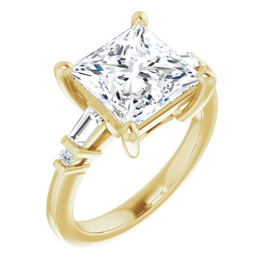 10K Yellow Gold Customizable 5-stone Baguette+Round-Accented Princess/Square Cut Design)