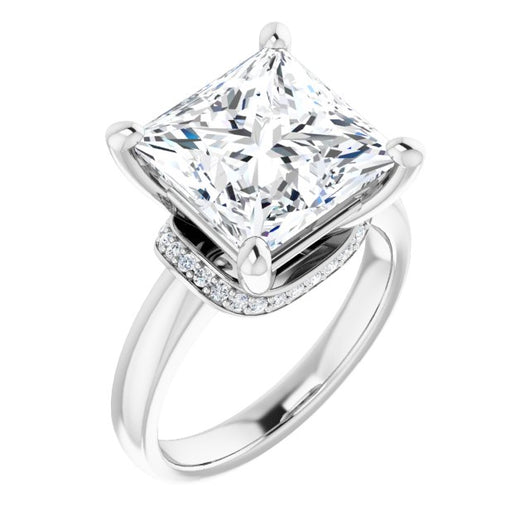 10K White Gold Customizable Princess/Square Cut Style featuring Saddle-shaped Under Halo