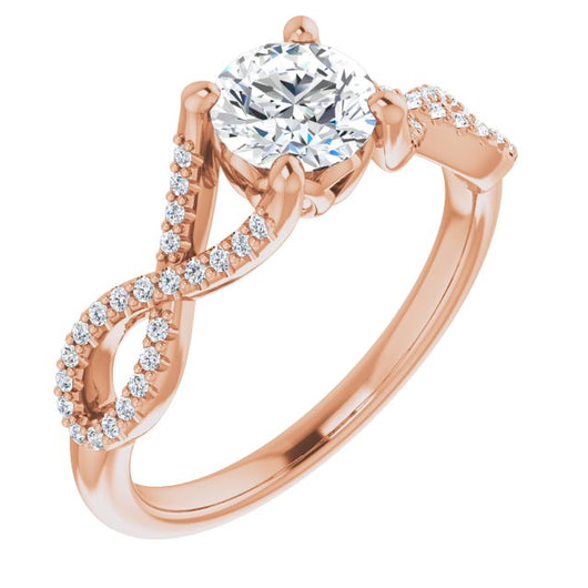 10K Rose Gold Customizable Round Cut Design with Twisting Infinity-inspired, Pavé Split Band