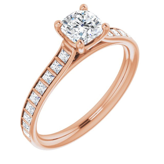 10K Rose Gold Customizable Cushion Cut Style with Princess Channel Bar Setting