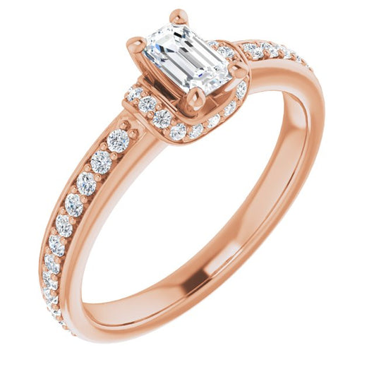 10K Rose Gold Customizable Emerald/Radiant Cut Setting with Organic Under-halo & Shared Prong Band