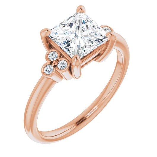 10K Rose Gold Customizable 7-stone Princess/Square Cut Center with Round-Bezel Side Stones