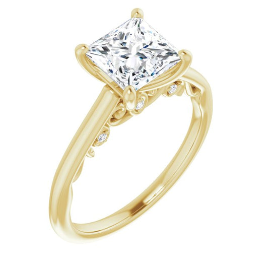 10K Yellow Gold Customizable Cathedral-set Princess/Square Cut Style featuring Peekaboo Trellis Hidden Stones