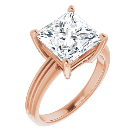 10K Rose Gold Customizable Princess/Square Cut Solitaire with Double-Grooved Band