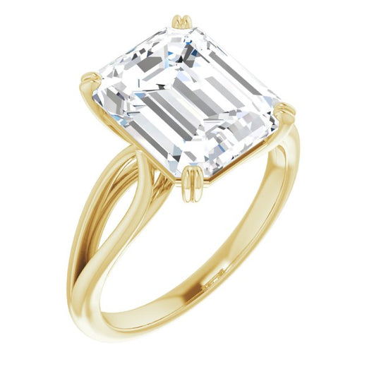 10K Yellow Gold Customizable Emerald/Radiant Cut Solitaire with Wide-Split Band