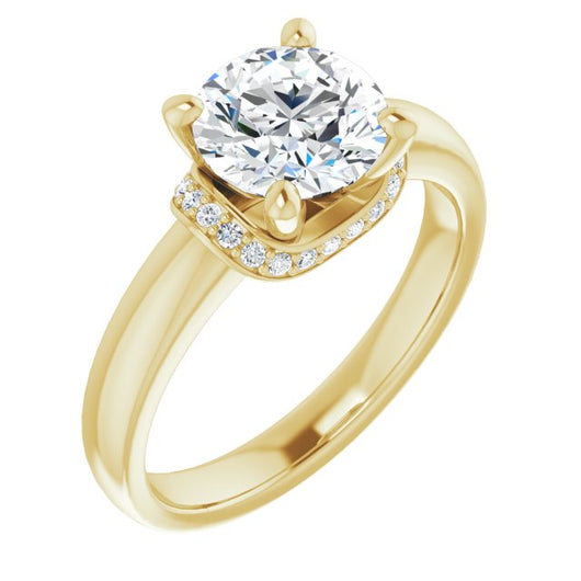 10K Yellow Gold Customizable Round Cut Style featuring Saddle-shaped Under Halo