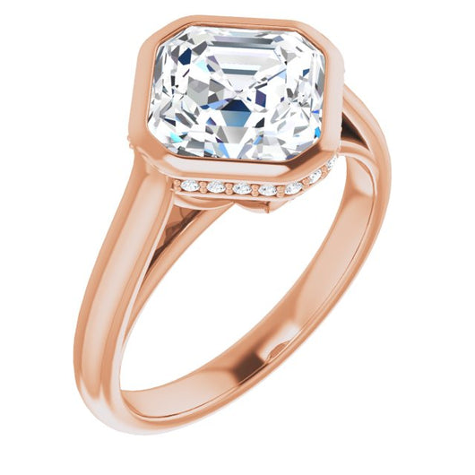 10K Rose Gold Customizable Asscher Cut Semi-Solitaire with Under-Halo and Peekaboo Cluster