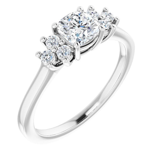 10K White Gold Customizable Cushion Cut 7-stone Prong-Set Design