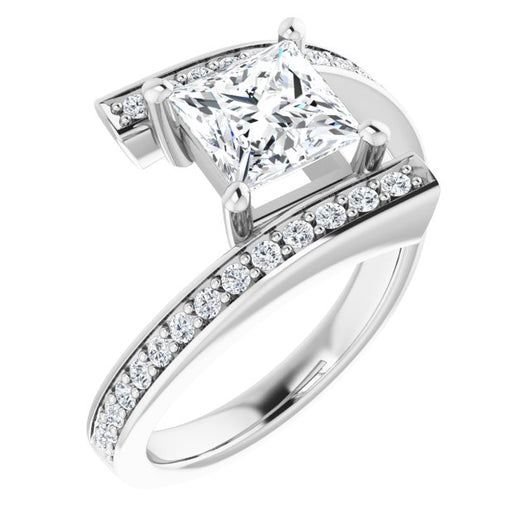 10K White Gold Customizable Faux-Bar-set Princess/Square Cut Design with Accented Bypass Band