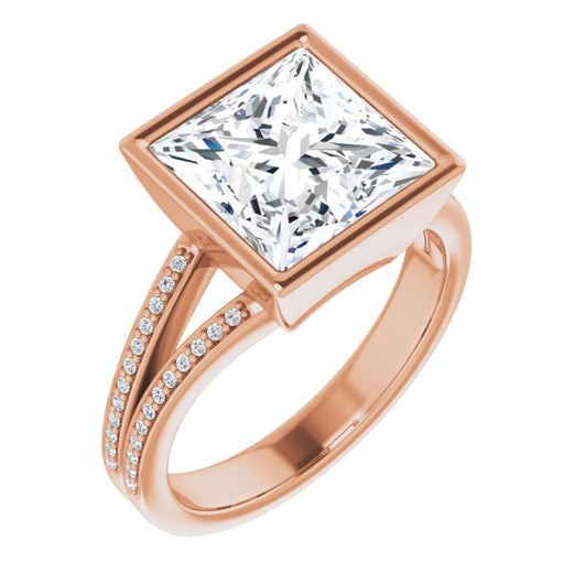 10K Rose Gold Customizable Bezel-set Princess/Square Cut Design with Split Shared Prong Band