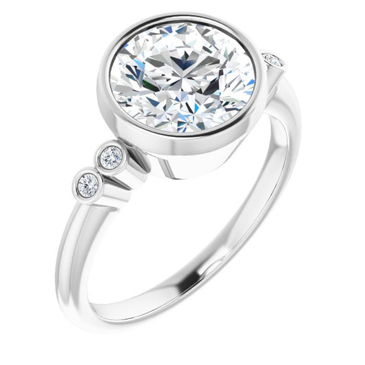 14K White Gold Customizable 5-stone Bezel-set Round Cut Design with Quad Round-Bezel Side Stones