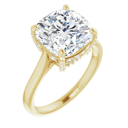 10K Yellow Gold Customizable Cathedral-Raised Cushion Cut Style with Prong Accents Enhancement