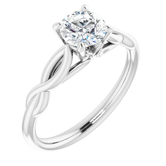 10K White Gold Customizable Round Cut Solitaire with Braided Infinity-inspired Band and Fancy Basket)