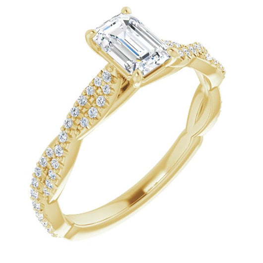 10K Yellow Gold Customizable Emerald/Radiant Cut Style with Thin and Twisted Micropavé Band