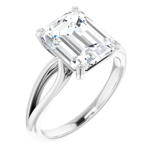 10K White Gold Customizable Emerald/Radiant Cut Solitaire with Wide-Split Band