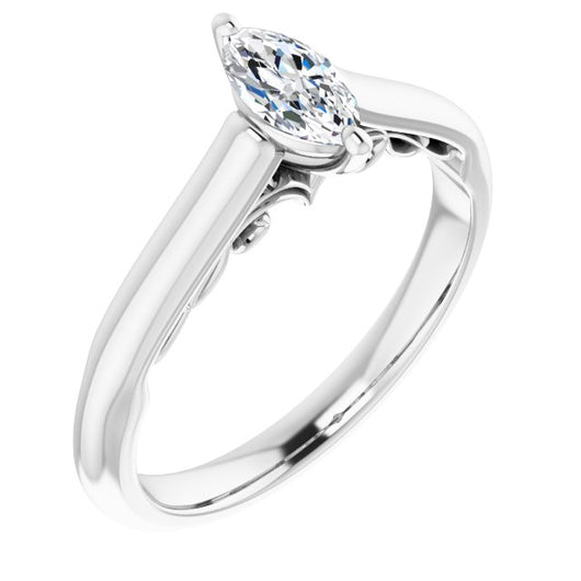 10K White Gold Customizable Marquise Cut Cathedral Solitaire with Two-Tone Option Decorative Trellis 'Down Under'