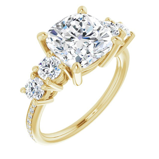 10K Yellow Gold Customizable 5-stone Cushion Cut Design Enhanced with Accented Band