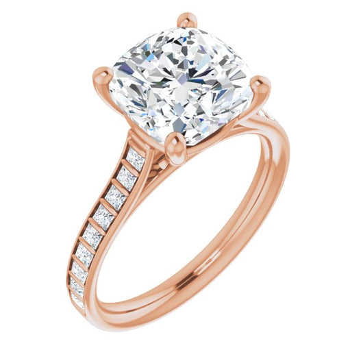 10K Rose Gold Customizable Cushion Cut Style with Princess Channel Bar Setting