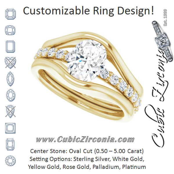 Cubic Zirconia Engagement Ring- The Hillary (Customizable Bezel-set Oval Cut Style with Thick Pavé Band)