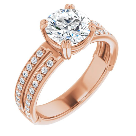 10K Rose Gold Customizable Round Cut Design featuring Split Band with Accents