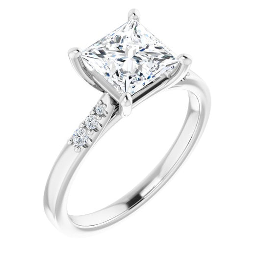 10K White Gold Customizable 7-stone Princess/Square Cut Cathedral Style with Triple Graduated Round Cut Side Stones