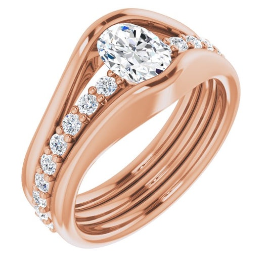 10K Rose Gold Customizable Bezel-set Oval Cut Style with Thick Pavé Band