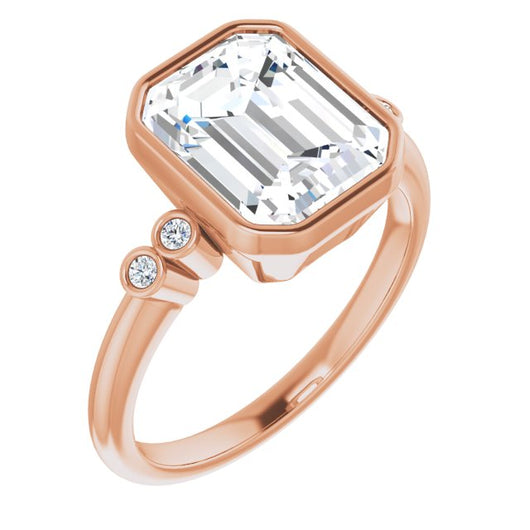 10K Rose Gold Customizable 5-stone Bezel-set Emerald/Radiant Cut Design with Quad Round-Bezel Side Stones