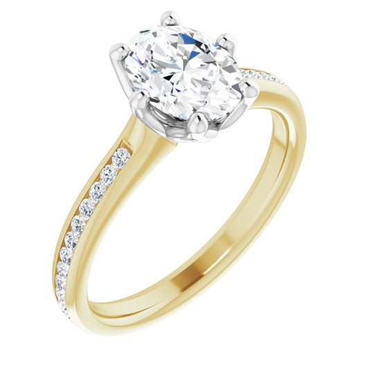 14K Yellow & White Gold Customizable 6-prong Oval Cut Design with Round Channel Accents