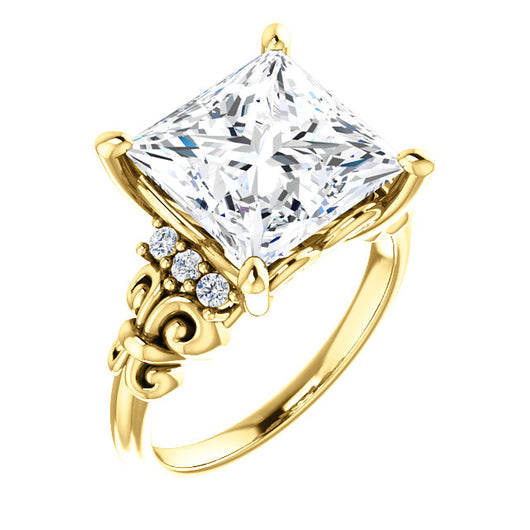 10K Yellow Gold Customizable 7-stone Princess/Square Cut Design with Vertical Round-Channel Accents