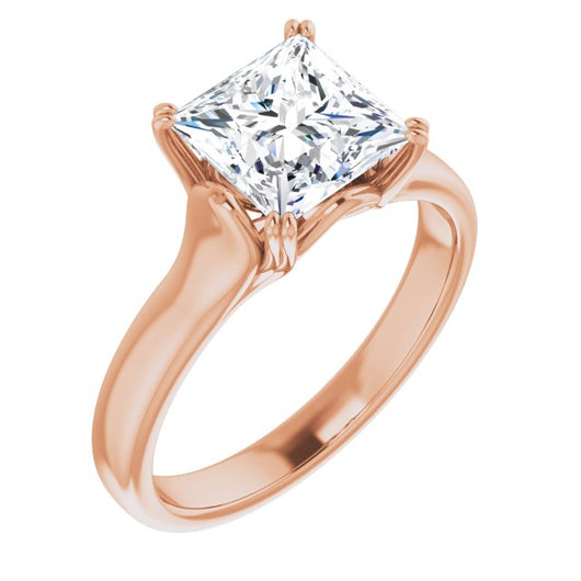 10K Rose Gold Customizable Princess/Square Cut Solitaire with Under-trellis Design