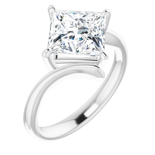 10K White Gold Customizable Princess/Square Cut Solitaire with Thin, Bypass-style Band