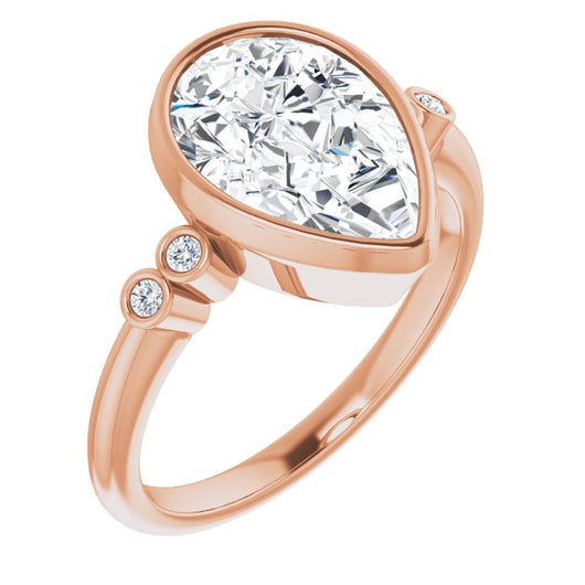 10K Rose Gold Customizable 5-stone Bezel-set Pear Cut Design with Quad Round-Bezel Side Stones