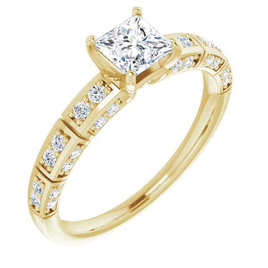 10K Yellow Gold Customizable Princess/Square Cut Style with Three-sided, Segmented Shared Prong Band