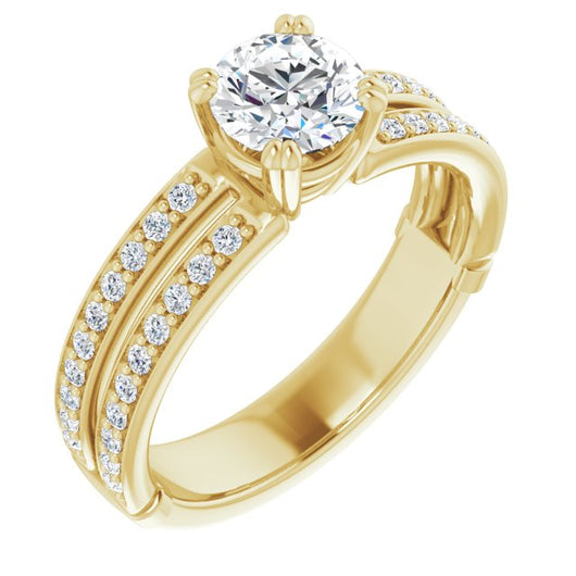 14K Yellow Gold Customizable Round Cut Design featuring Split Band with Accents