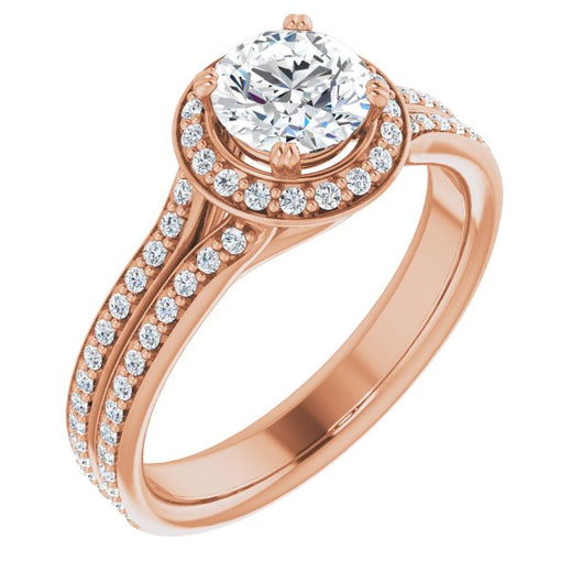 10K Rose Gold Customizable Cathedral-set Round Cut Style with Split-Pav? Band