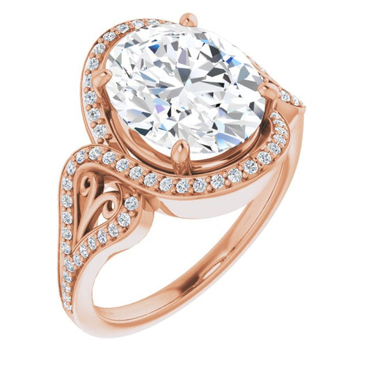 10K Rose Gold Customizable Oval Cut Design with Bypass Halo and Split-Shared Prong Band