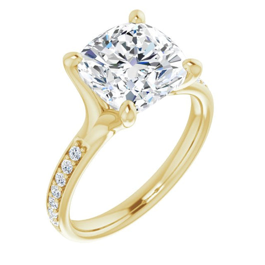 10K Yellow Gold Customizable Heavy Prong-Set Cushion Cut Style with Round Cut Band Accents