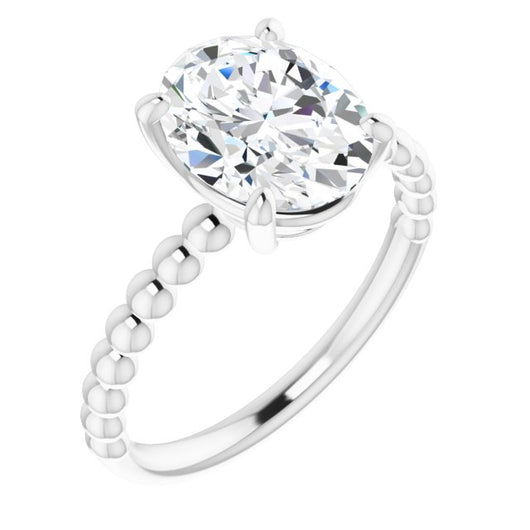 10K White Gold Customizable [[Cut] Cut Solitaire with Thin Beaded-Bubble Band