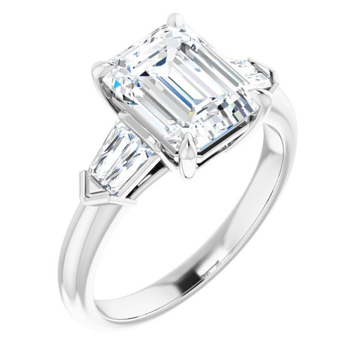 10K White Gold Customizable 5-stone Design with Emerald/Radiant Cut Center and Quad Baguettes