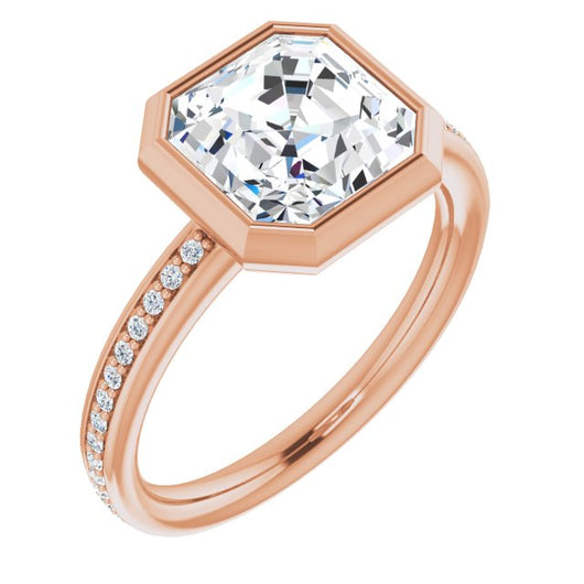 10K Rose Gold Customizable Bezel-Set Asscher Cut Center with Thin Shared Prong Band