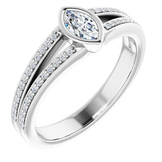 10K White Gold Customizable Bezel-set Marquise Cut Design with Split Shared Prong Band