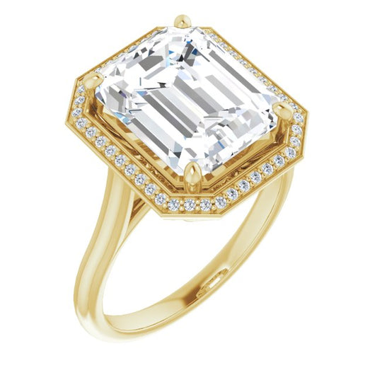 10K Yellow Gold Customizable Cathedral-Raised Emerald/Radiant Cut Halo Style