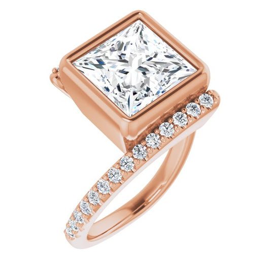 10K Rose Gold Customizable Bezel-set Princess/Square Cut Design with Bypass Pavé Band