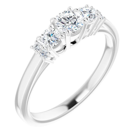 10K White Gold Customizable Triple Round Cut Design with Quad Vertical-Oriented Round Accents