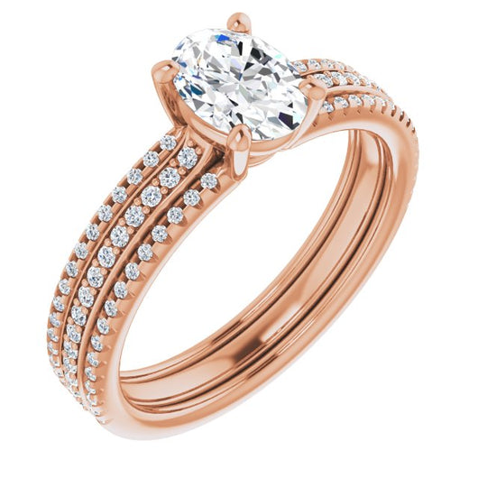 10K Rose Gold Customizable Oval Cut Center with Wide Pavé Accented Band