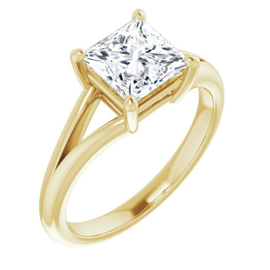 10K Yellow Gold Customizable Princess/Square Cut Solitaire with Tapered Split Band