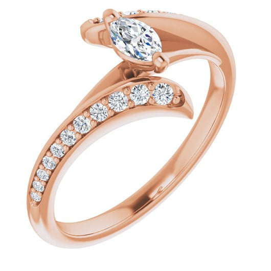 10K Rose Gold Customizable Marquise Cut Style with Artisan Bypass and Shared Prong Band