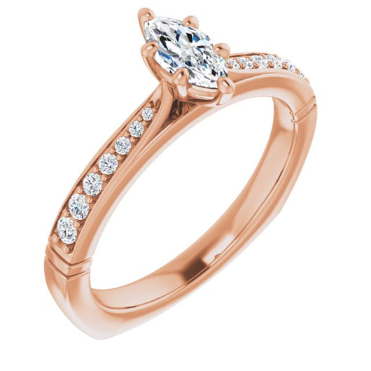 10K Rose Gold Customizable Marquise Cut Design with Tapered Euro Shank and Graduated Band Accents