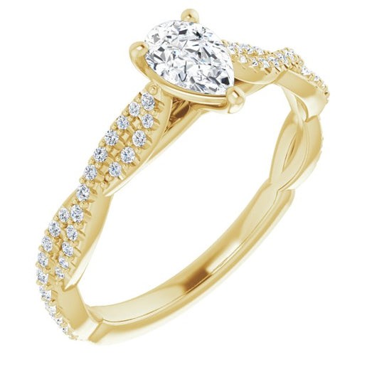 10K Yellow Gold Customizable Pear Cut Style with Thin and Twisted Micropavé Band