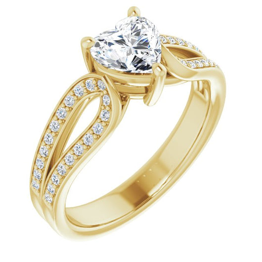 10K Yellow Gold Customizable Heart Cut Design featuring Shared Prong Split-band